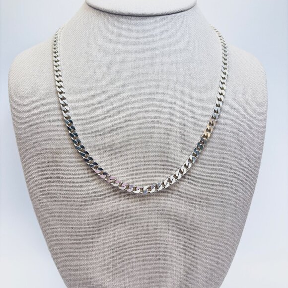 VTG Sterling Silver 925 Curb Link Chain Necklace Lobster Clasp Size 20" Length - Picture 1 of 11